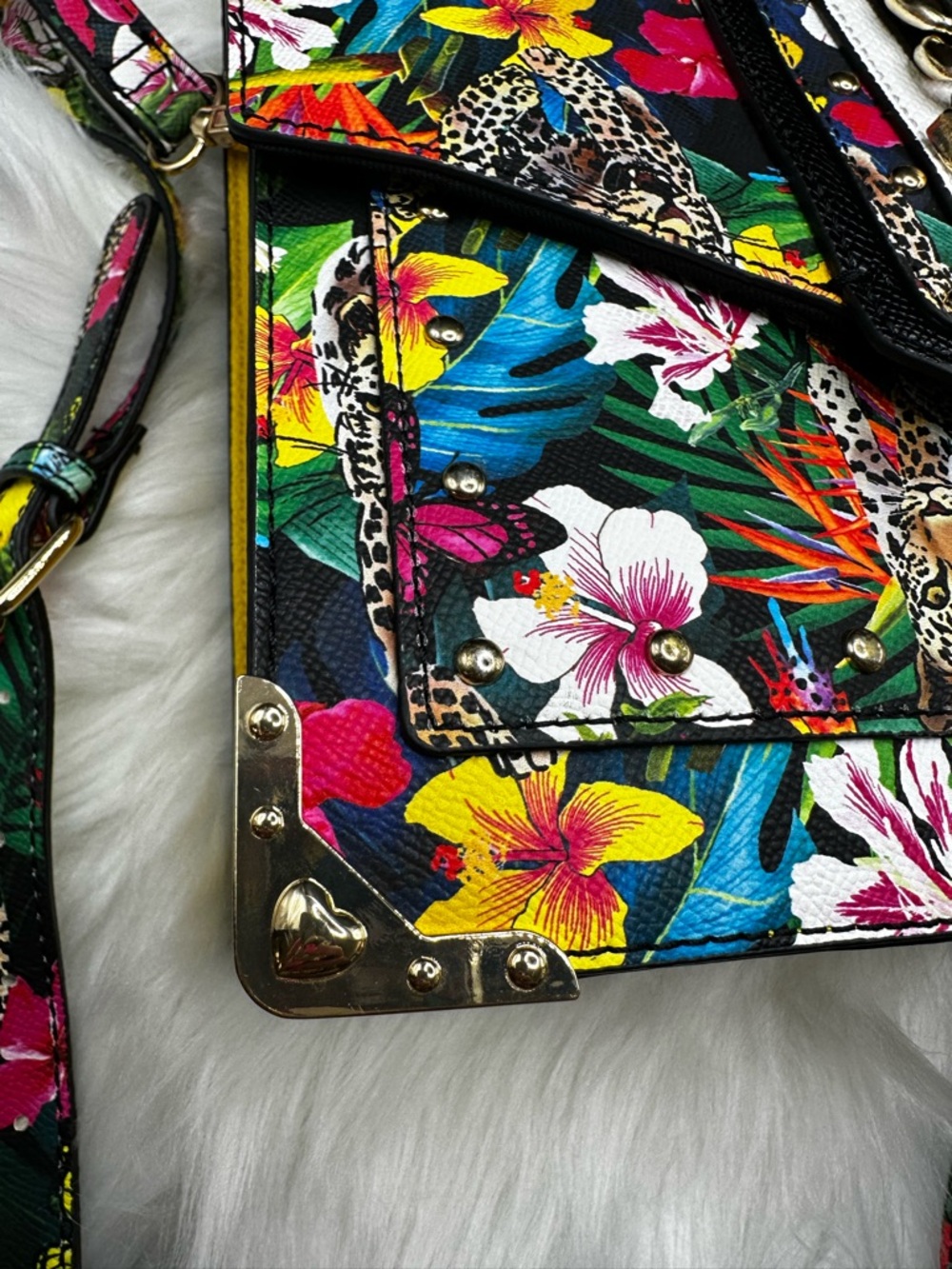 Aldo Tropical Floral Top-Handle Satchel - Multicolor w/removable crossbody - Picture 13 of 14